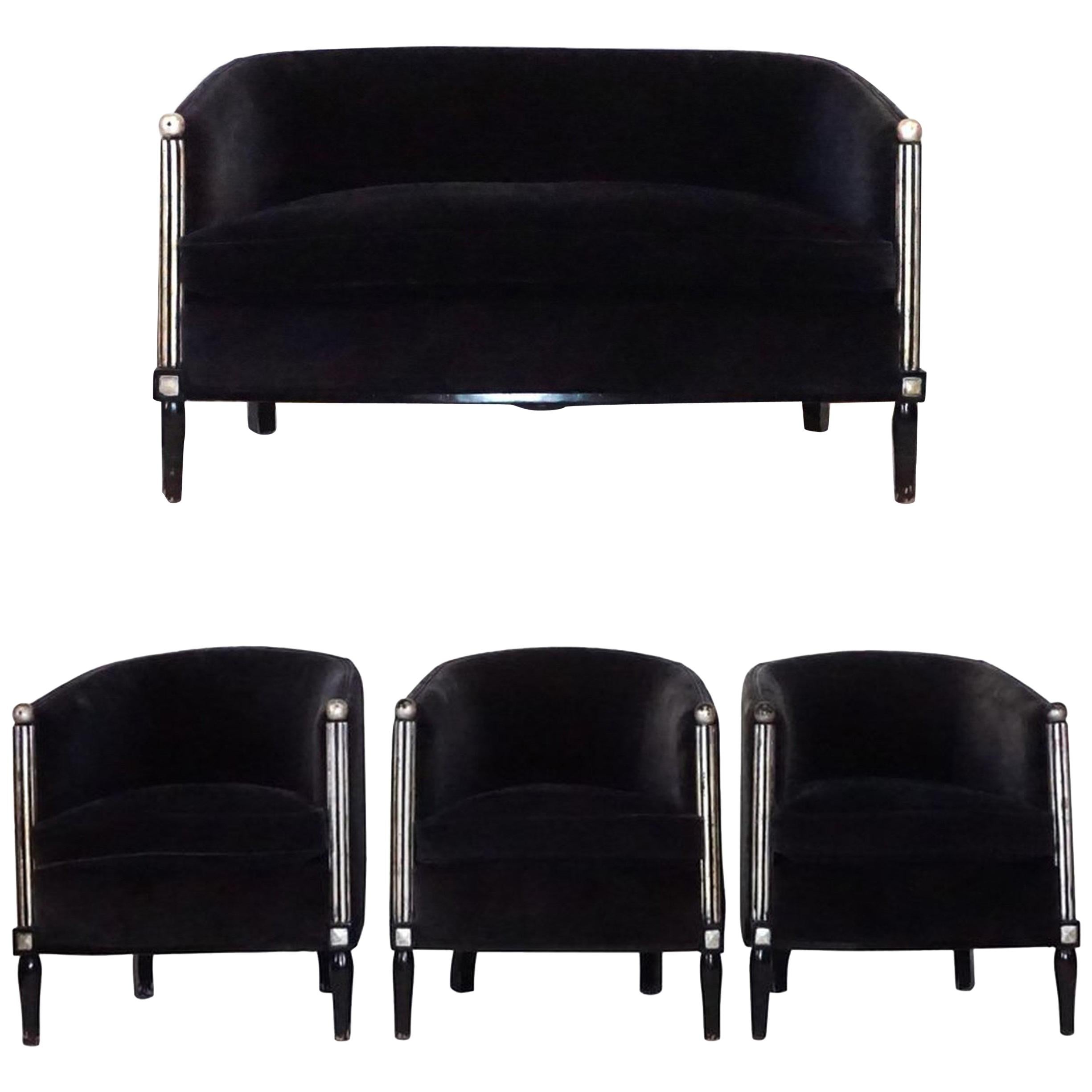 Pair of CustomMade Art Deco Zebrano Wood Parlor Living Room Chairs For