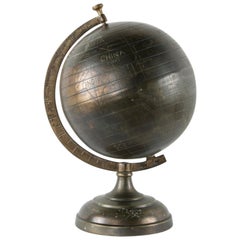 20th Century Stylized Etched Bronze Globe on Axis Labeled in English
