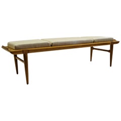 Mid-Century Modern Sophisticates Bench in Walnut and Linen by Tomlinson, 1950s