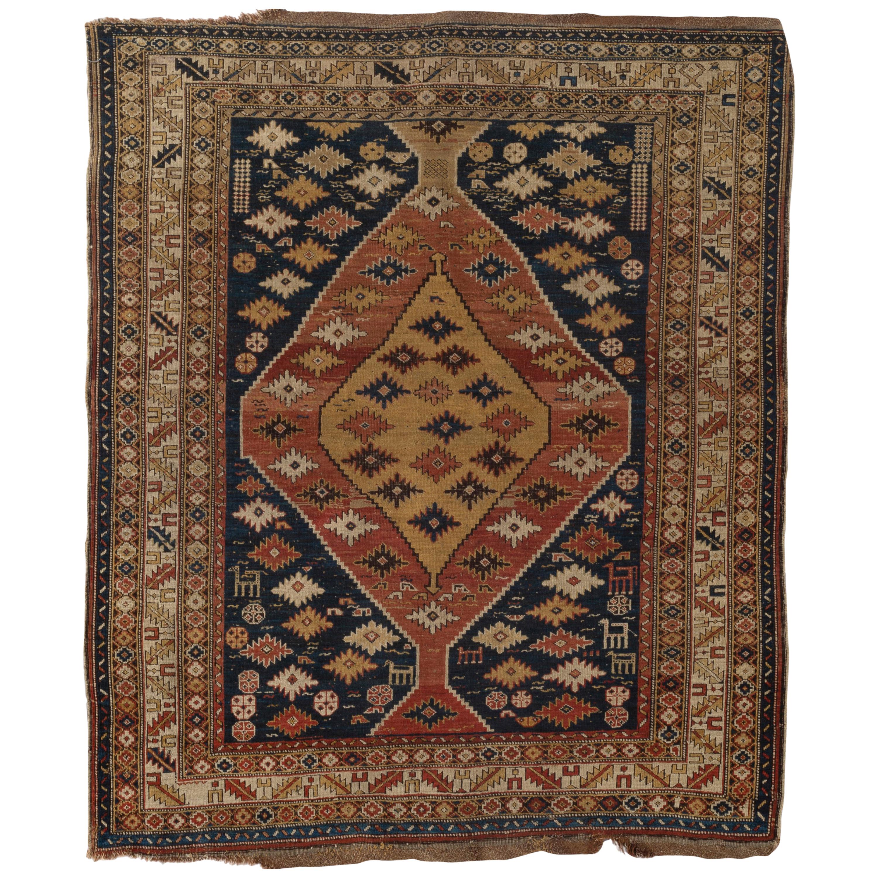 Antiker kaukasischer Dagestan-Teppich, um 1880 4' x 4'5 im Angebot
