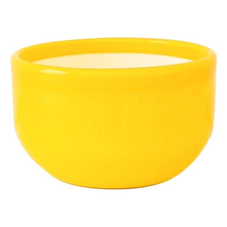 Vintage MidCentury Modern Yellow and White Decorative Glass Bowl at