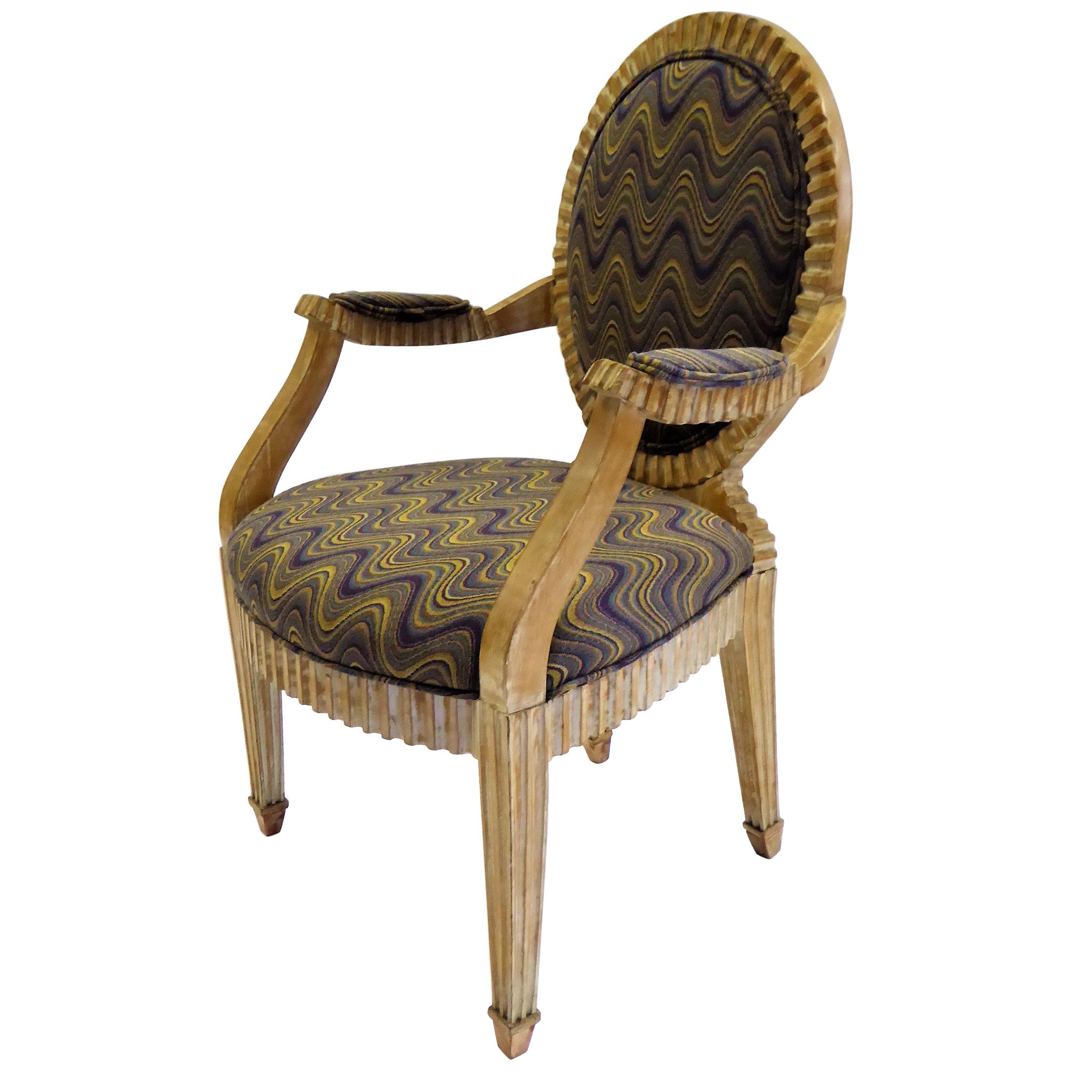 Donghia John Hutton Soleil Style Fluted Armchair in Flame Stich and Raffia