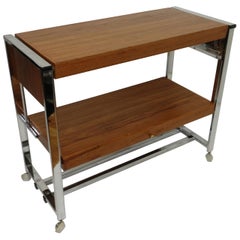 Chrome and Walnut Bar Cart Server, American, circa 1980