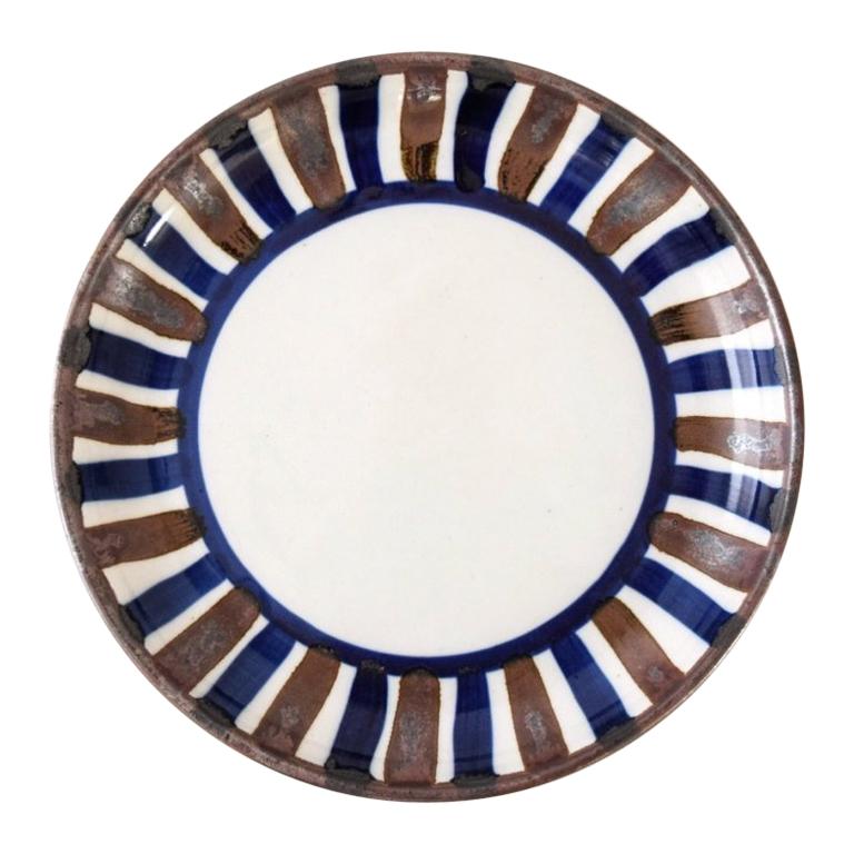 Vintage Midcentury Dansk Blue and Brown Ceramic Bowl or Plate For Sale