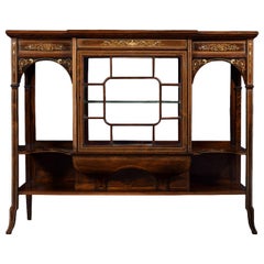 19th Century Rosewood Inlaid Breakfront Display Cabinet