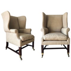 English Pair of George III Style Wing Chairs, circa 1900