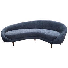 Retro Federico Munari Midcentury Italian Large Curved Sofa, 1950s Re-Upholstery