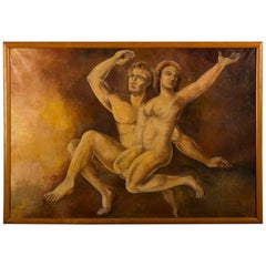 Vintage Dutch Oil Painting of Adam and Eve by M. Raemdonck, 1942