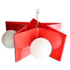 Midcentury Acrylic Red and White Star and Globe Pendant Light