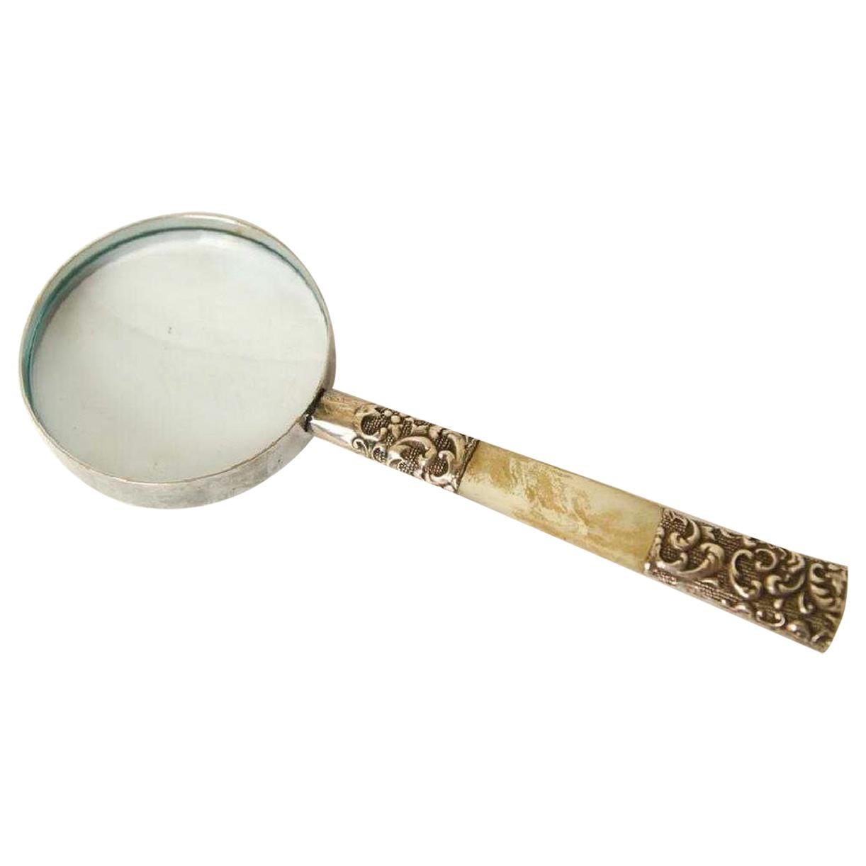 Victorian Sterling Silver and Mother of Pearl Magnifying Glass