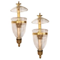 Antique Set of Large English Bronze and Glass Sconces, Sold in Pairs
