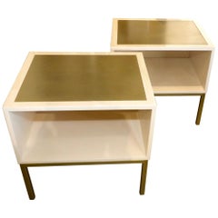 Pair of Brass Coated Metal and Wood End Tables