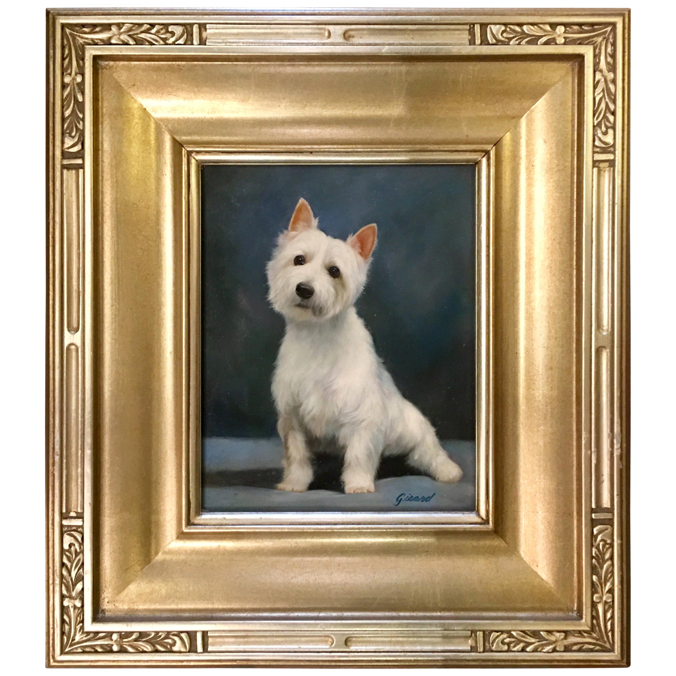 Original Oil Painting Scottish West Highland Terrier by French Artist Girard
