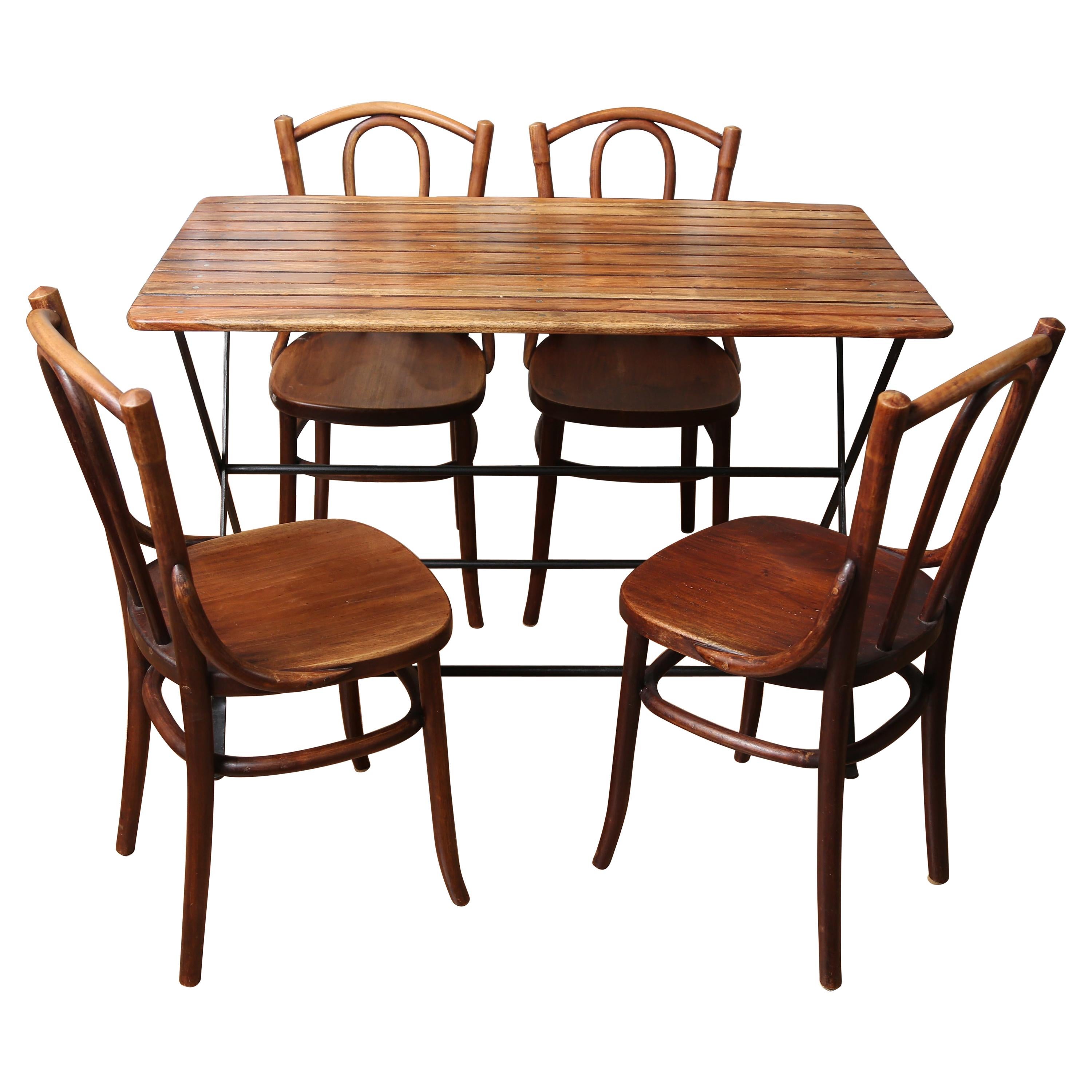 Country French Folding Campaign Table and Four Chairs