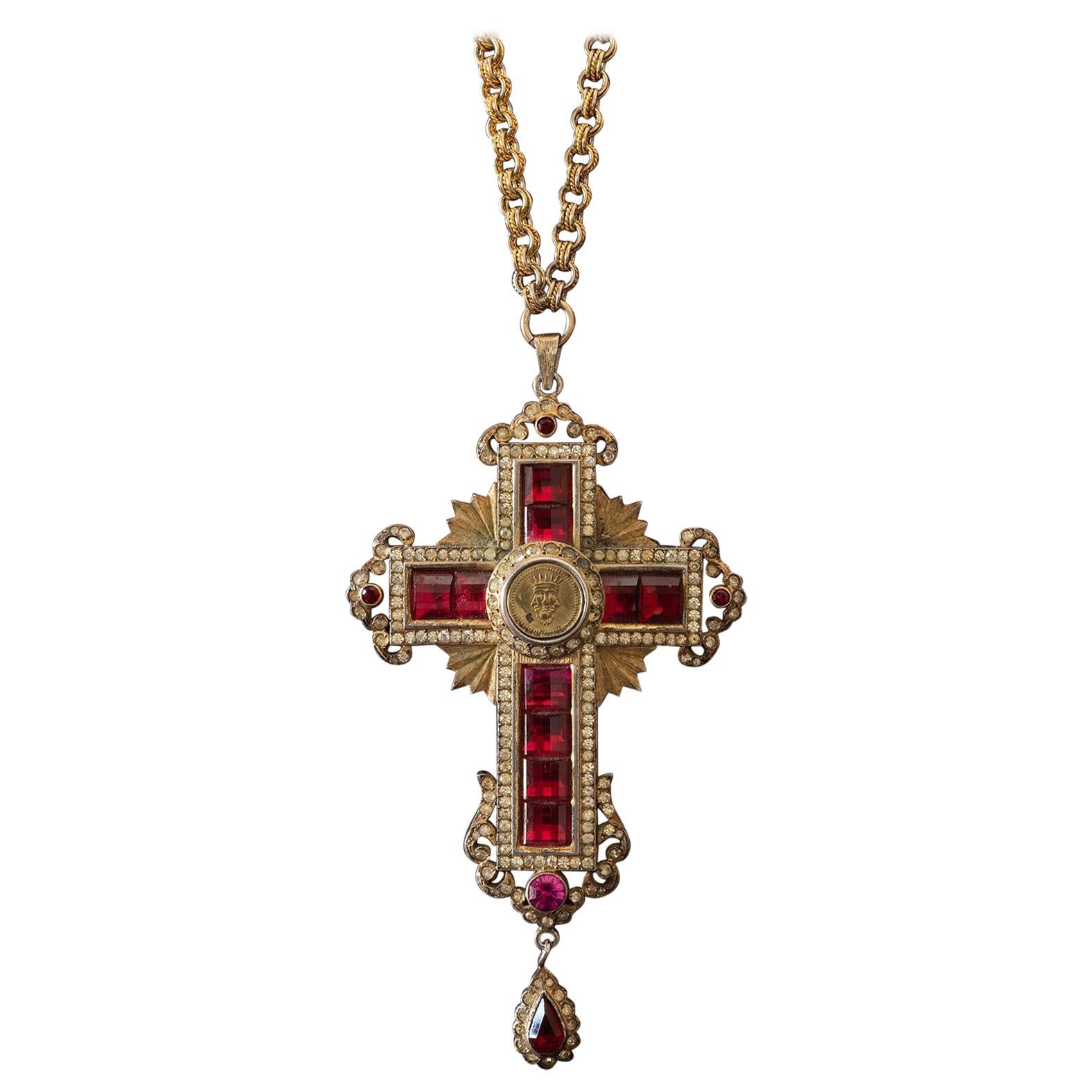Faux Ruby & Diamond Bishop's Cross