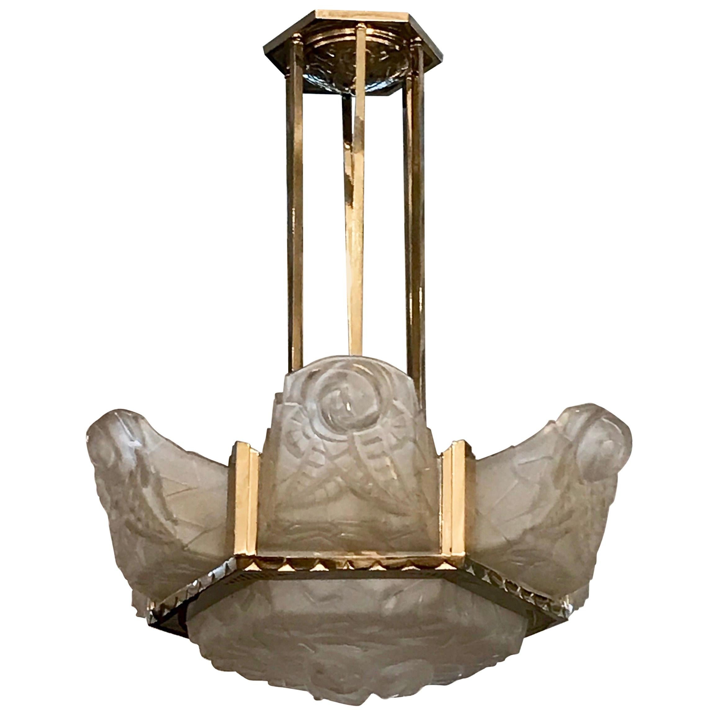 French Art Deco Chandelier Signed by Degué