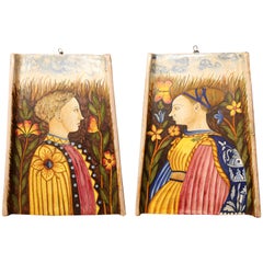 Pair of Renaissance Style Tile Wall Plaques of a Lady & Gentleman