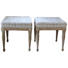 18th Century Swedish Gustavian Pair of Foot Stools or Benches in Original Paint