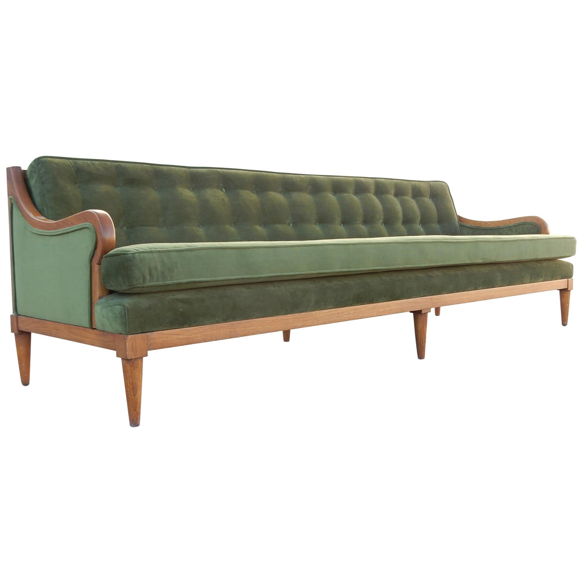 Luscious Mid-Century Modern Green Velvet Sofa