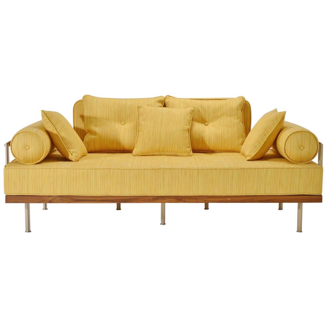 Bespoke Two-Seat Sofa, Brass & Reclaimed Hardwood Frame, P. Tendercool For Sale