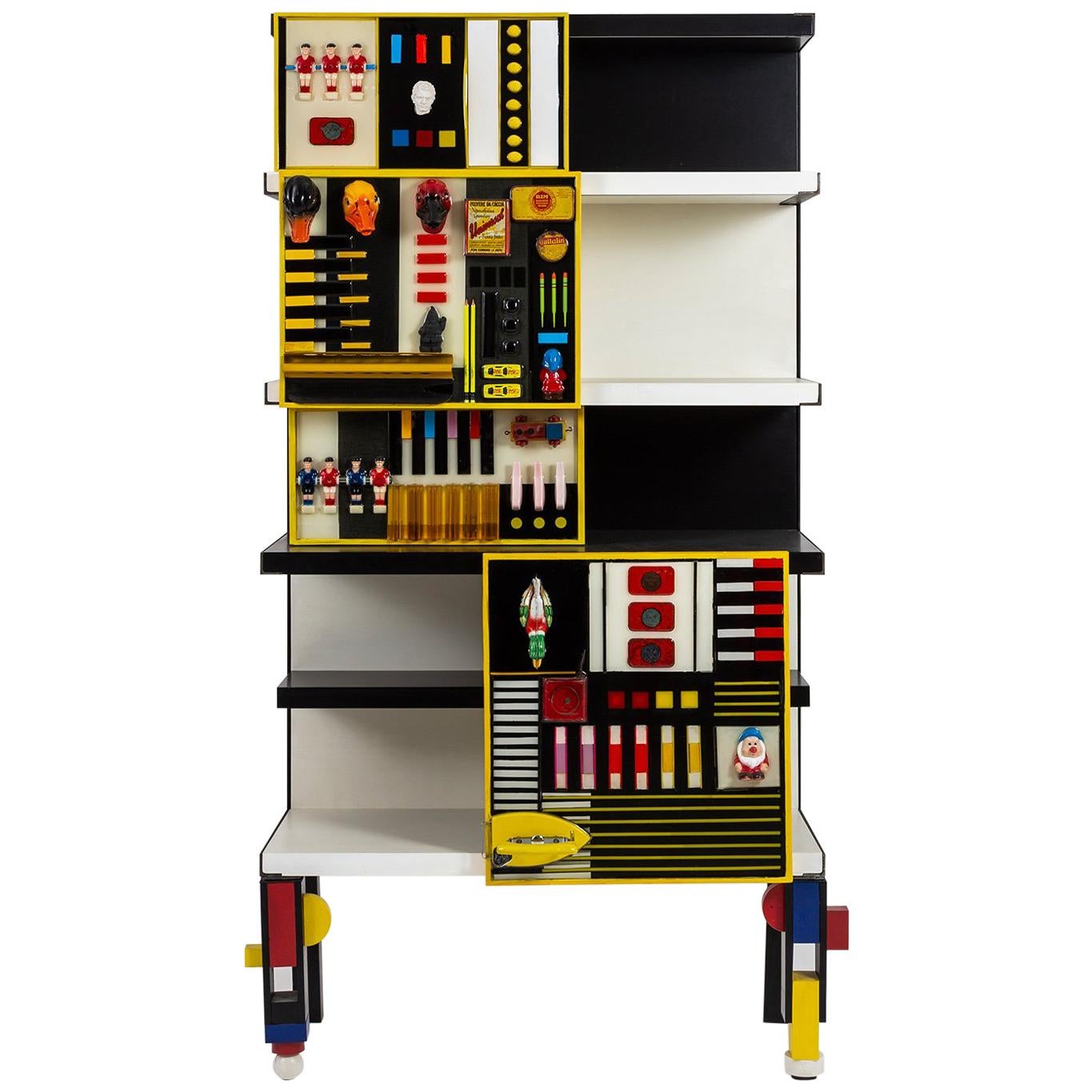 “Contaminazioni Geometriche” Library in Black and Yellow Wood by Emanuela Crotti For Sale