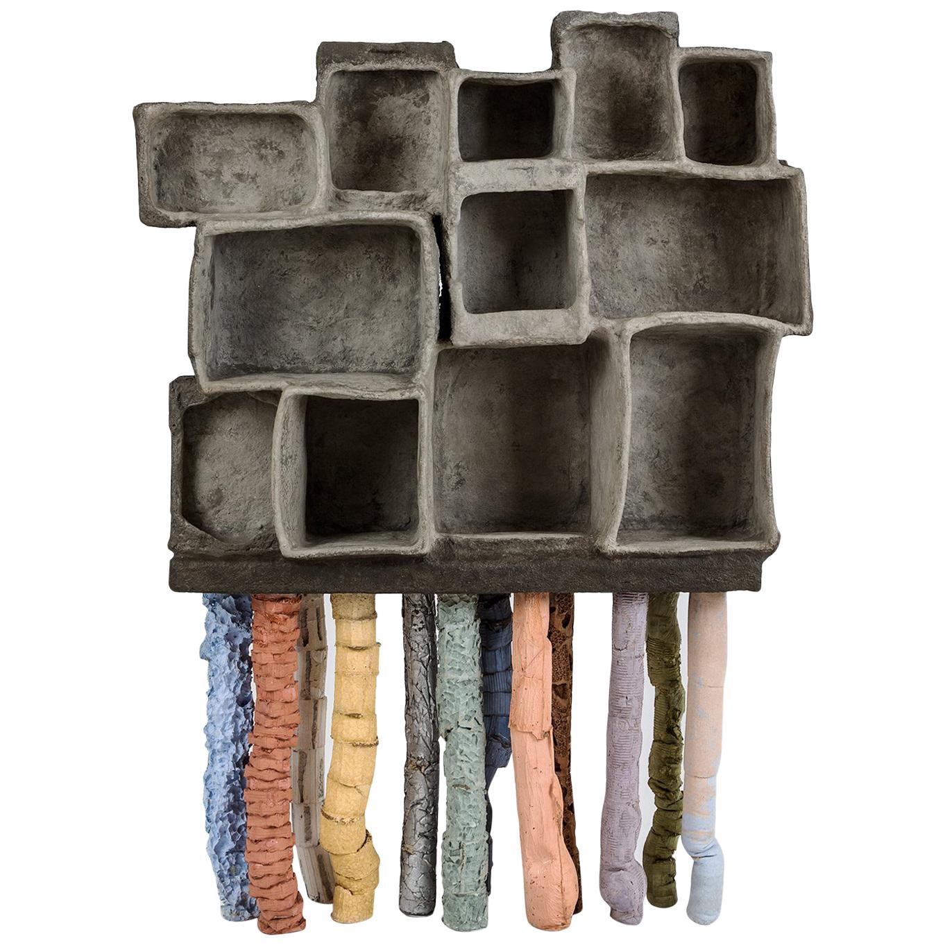 Fossil Cabinet in Concrete and Multicolor Paper by Nacho Carbonell For Sale