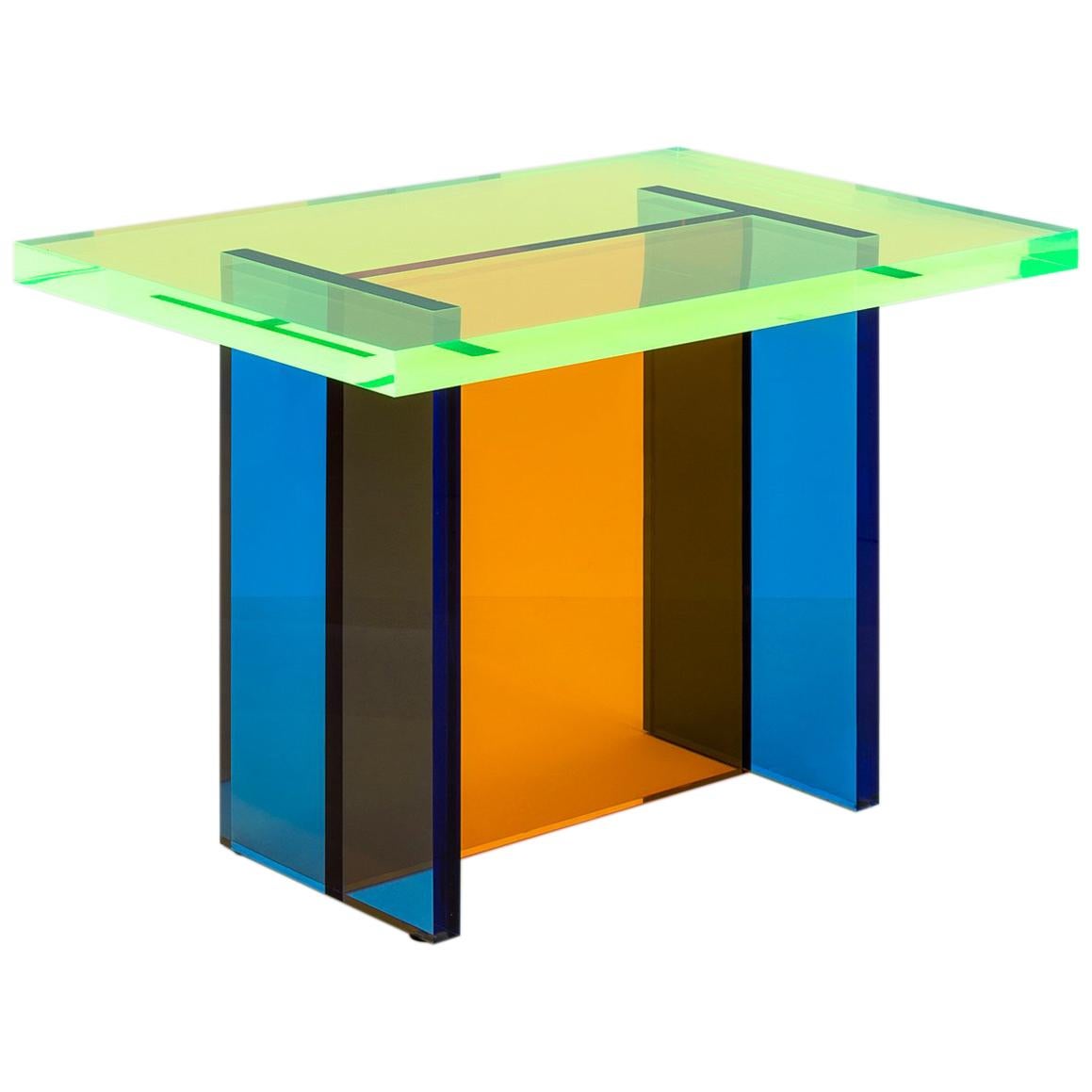 Neon Table in Blue, Green and Orange Stacked Acrylic by Umzikim For Sale