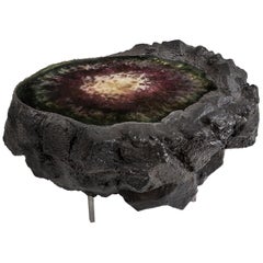 Tavolo rotto in vetro grigio, metallo e resina di Von Pelt Atelier