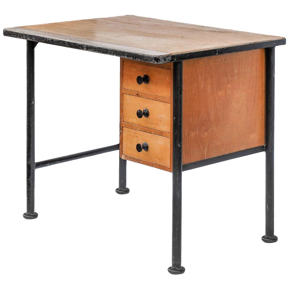 Small Maple and Steel Desk with Drawers, 1940s For Sale