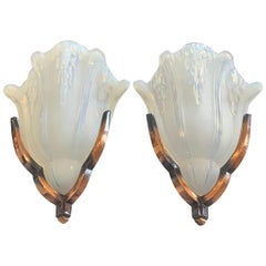 Pair of French Art Deco Opalescent Sconces Appliques Wall Lights