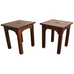 Pair of Solid Oak Stools or Side Tables, France, 1940s