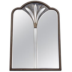 Vintage French Brass Flower Wall Mirror, Rectangular Silver Gold