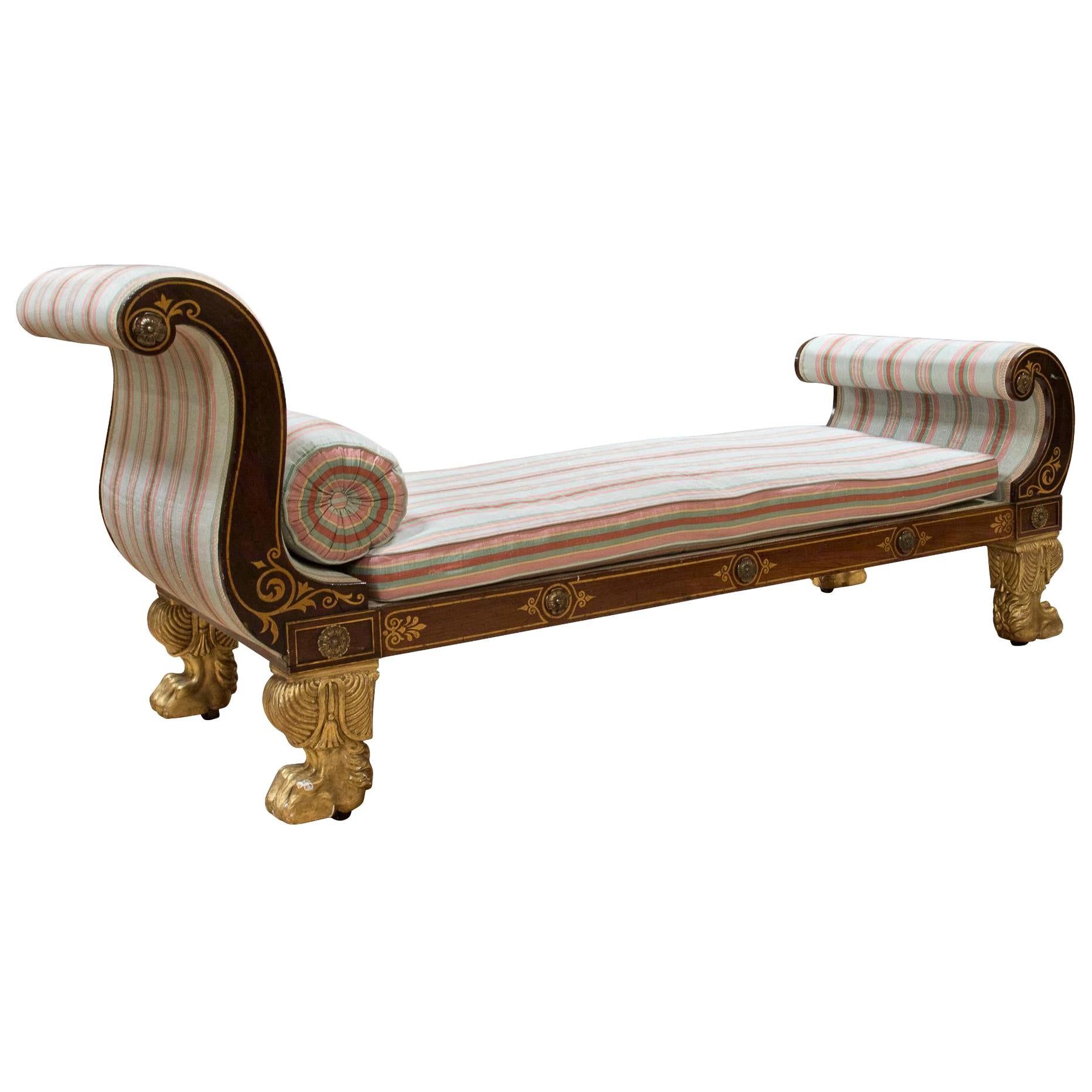 Regency Faux Rosewood and Ormolu-Mounted Chaise Lounge For Sale