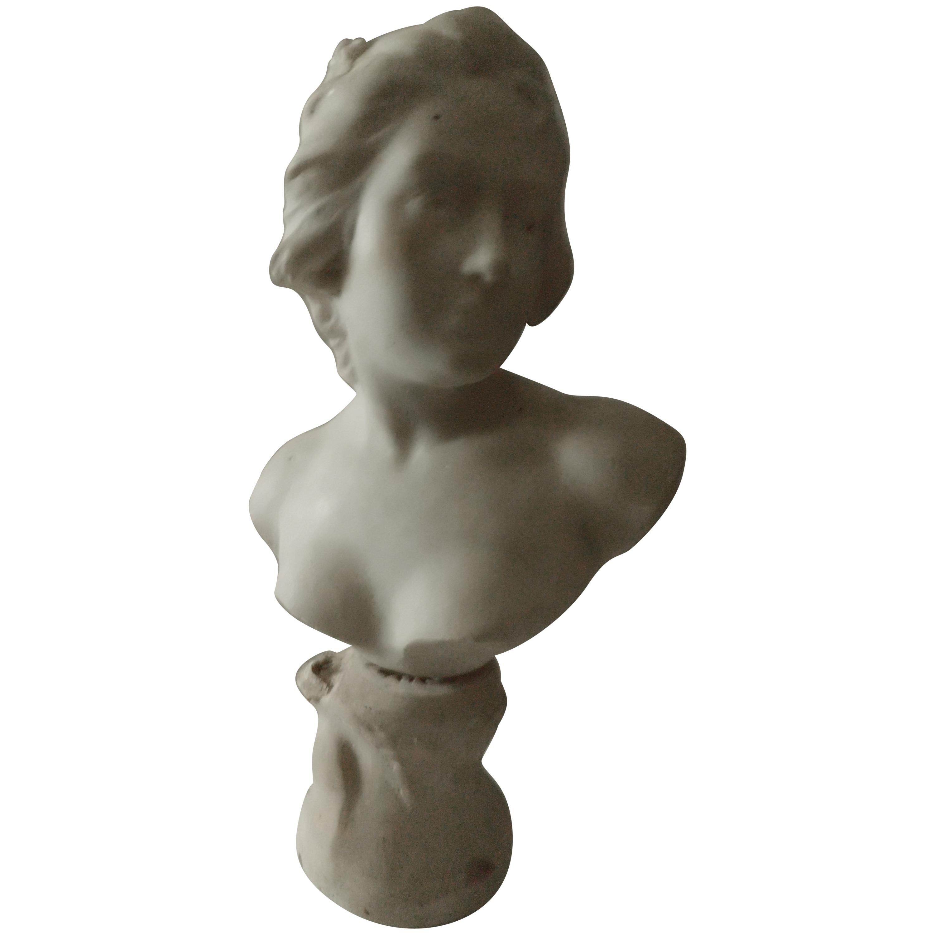 Female Bust Statuary White Marble, Italy, 19th Century For Sale