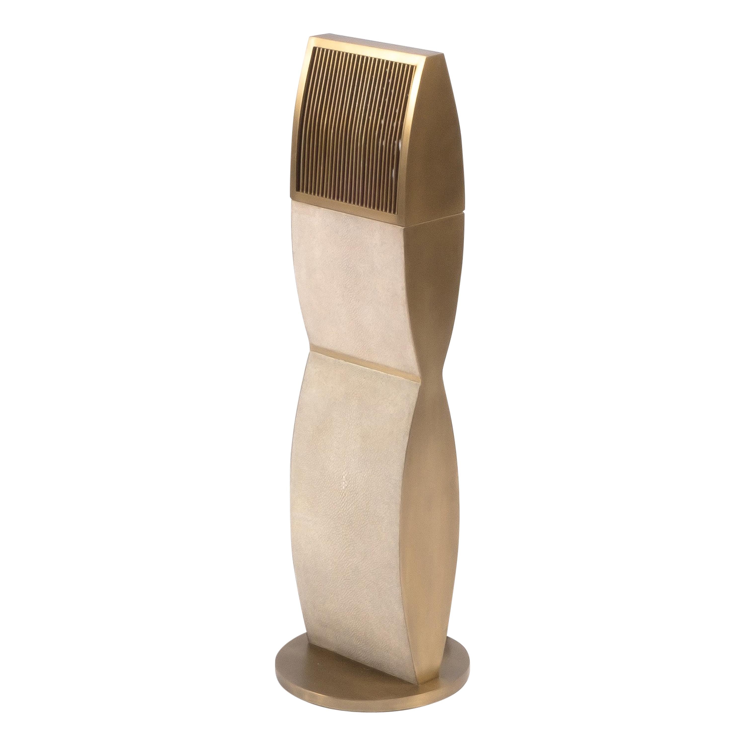 Small Cream Shagreen & Bronze-Patina Brass Propeller Floor Lamp by Kifu Paris