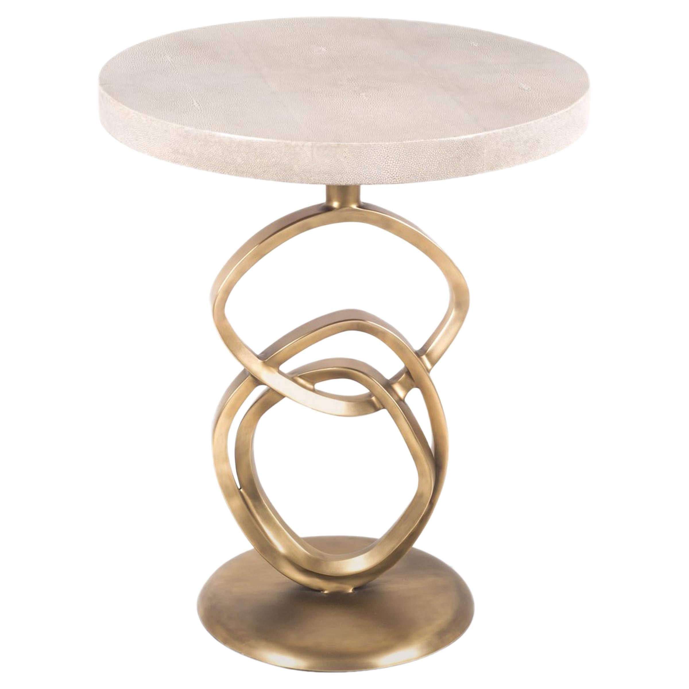 Teardrop I Side Table in Cream Shagreen and Bronze Patina Brass by Kifu Paris