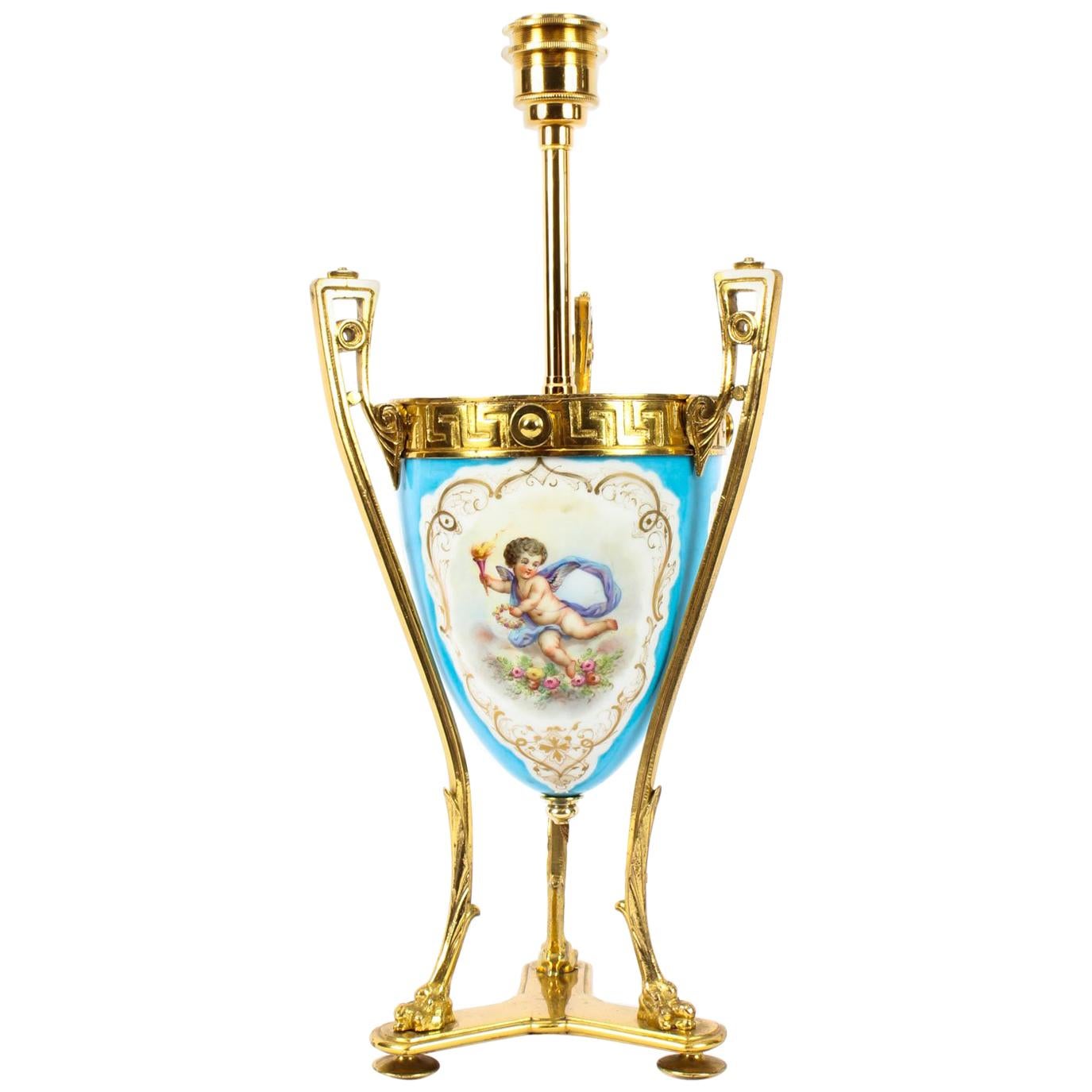 19th Century Bleu Celeste Sèvres Porcelain Ormolu Lamp