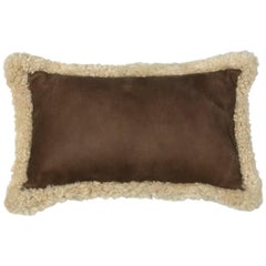 Outback Brown Leather and Shearling Sheepskin Pillow Rectangle Cushion