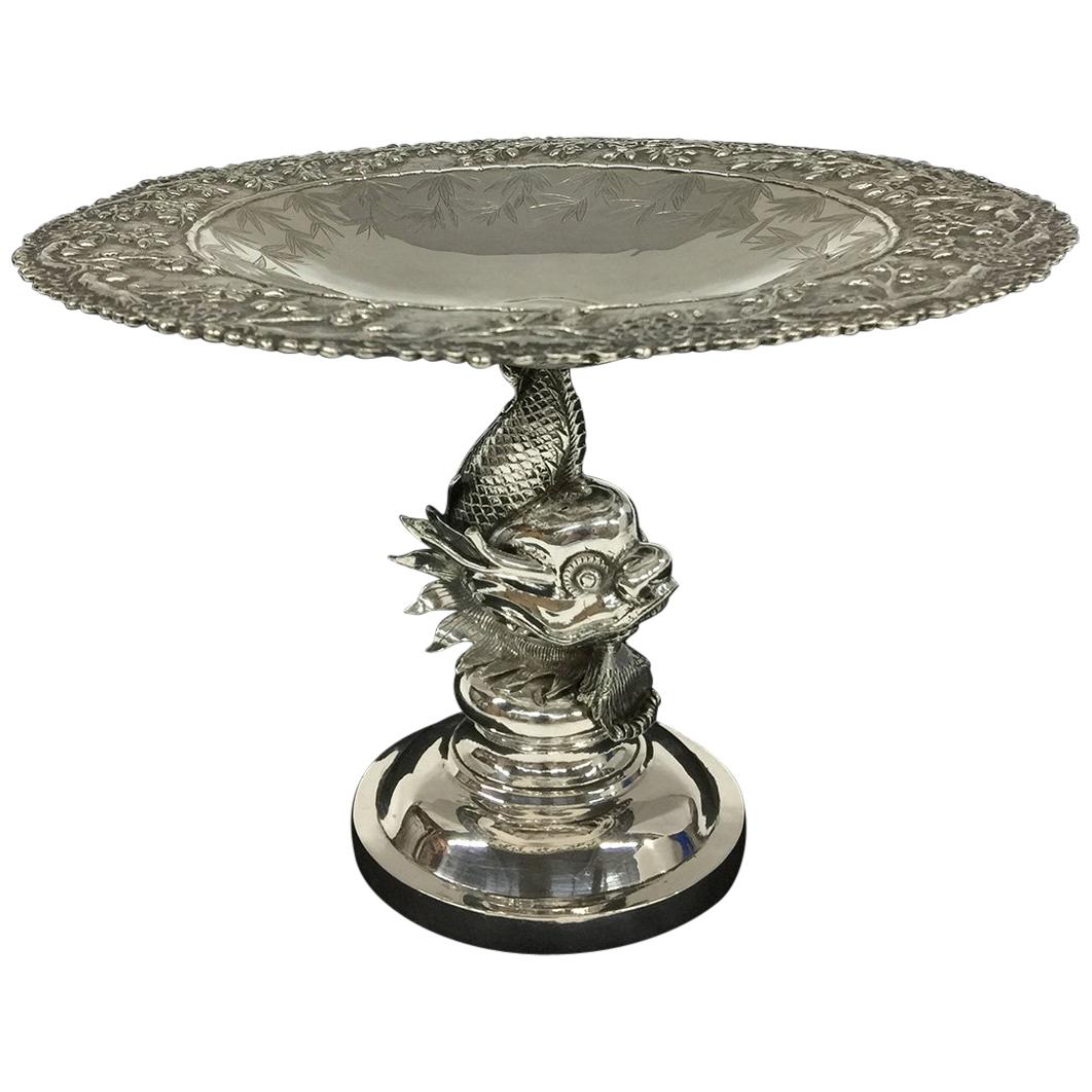 Chinese Silver Tazza by Tien Shing, Hong Kong, 19th Century For Sale