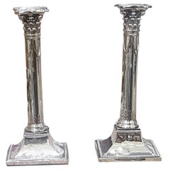 Pair of Early 19th Century Plated Corinthian Column Candlesticks