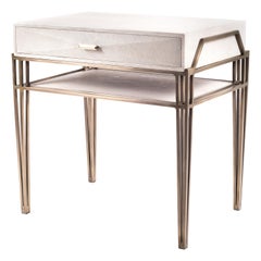 "Cosmia" Bedside Table in Cream Shagreen and Bronze-Patina Brass by R&Y Augousti
