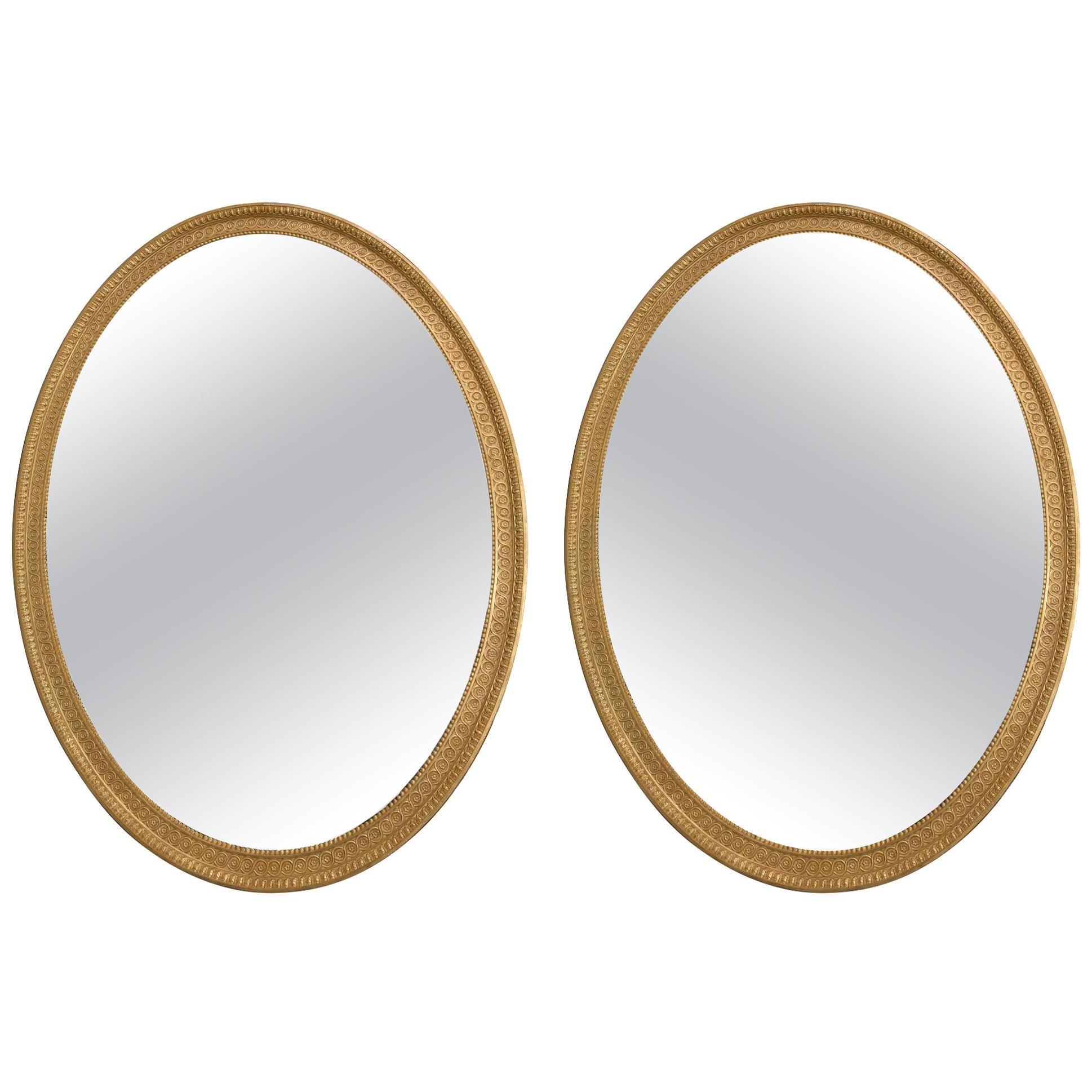 Pair of George III Style Oval Mirrors For Sale