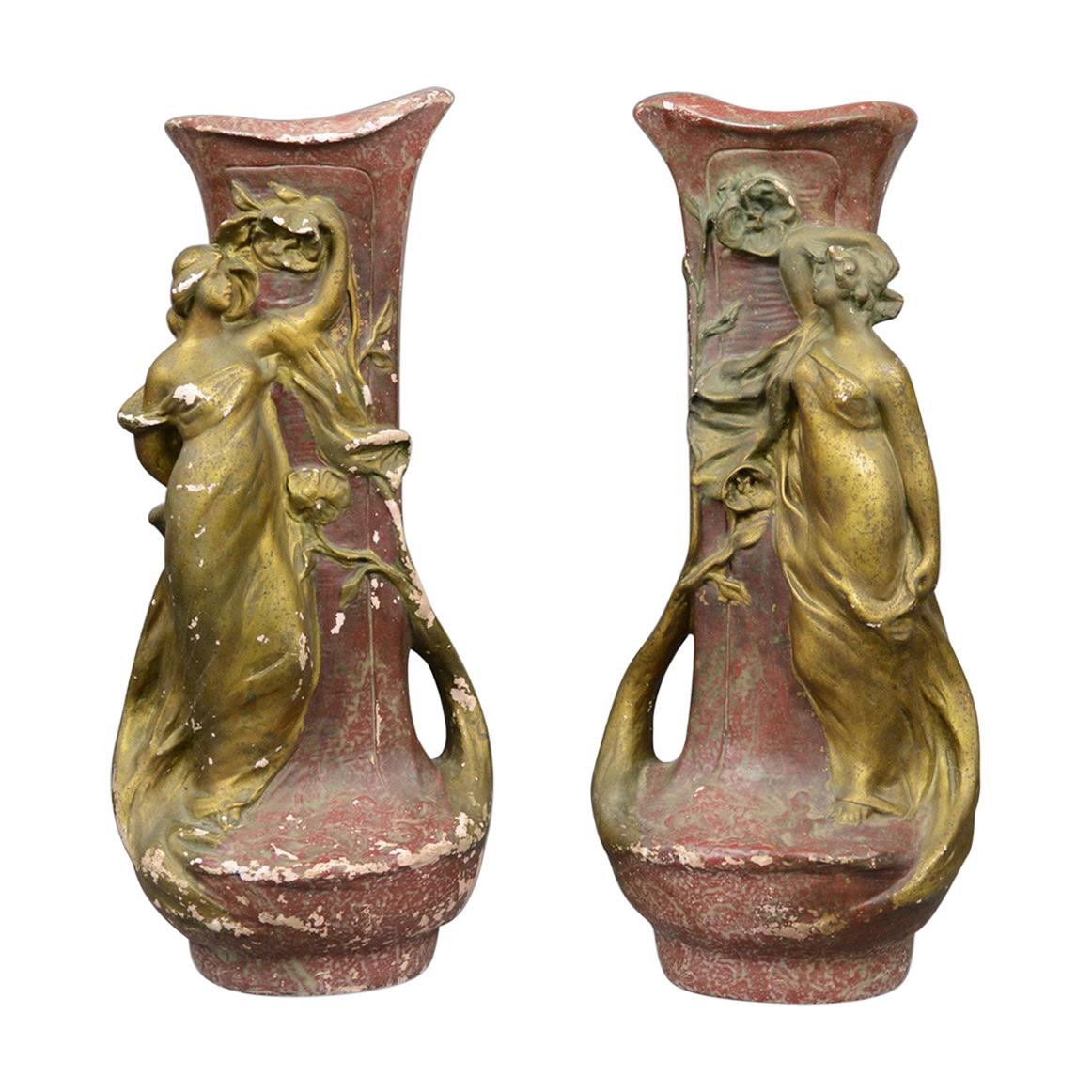 Antique Plaster Vases, French, Art Nouveau, Amphora, Early 20th Century