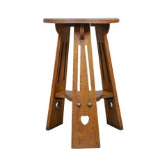 Arts and Crafts Side Table, English, Antique, Liberty-Esque, Oak, Tripod