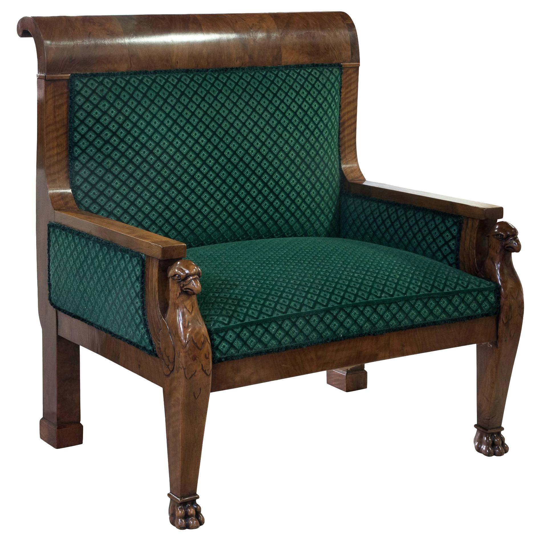 Large French Mahogany Empire Style Armchair, c 1880 For Sale