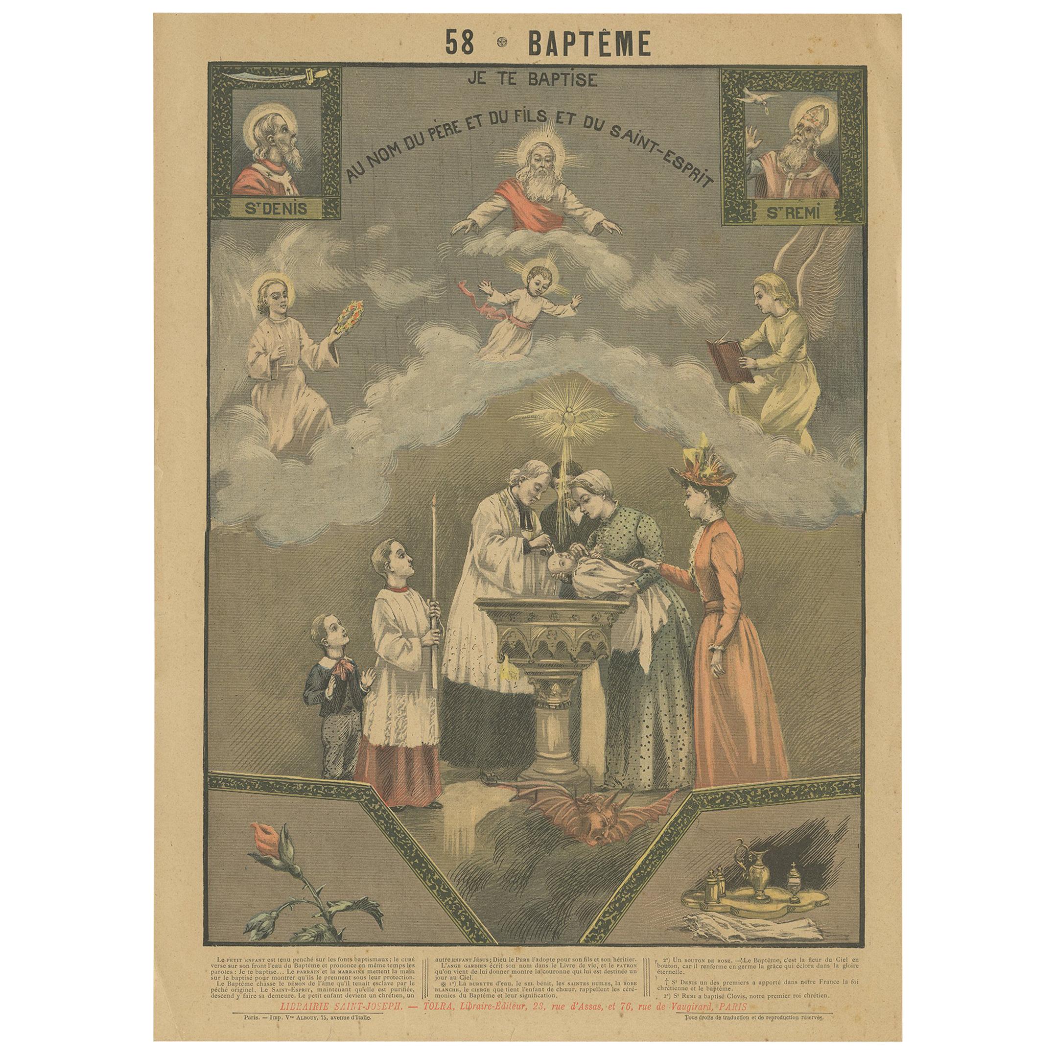 Antique Print of Baptism by Mouterde, circa 1900 For Sale