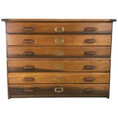 Vintage 1930s Plan Chest with Brass Cup Handles and Label Inserts