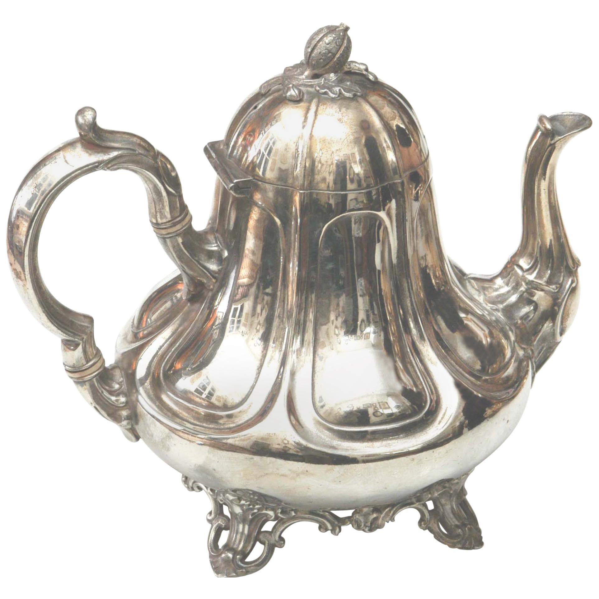 Round Teapot with Feet 1853 Sheffield Rogers Broadhead & Co. For Sale