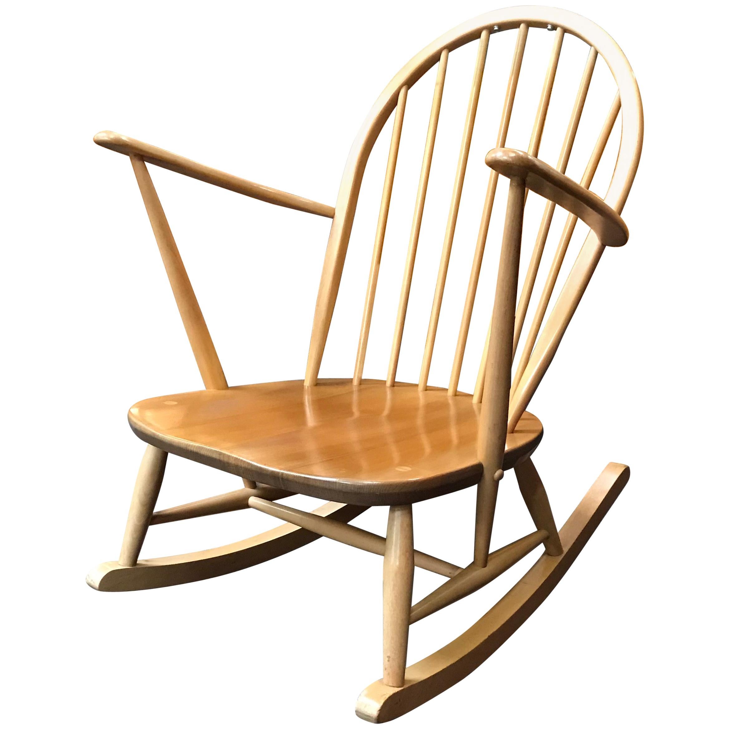 Windsor Rocking Chair by Lucian Ercolani for Ercol, Blonde, Elm and Beech For Sale