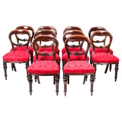 Antique Set 10 Victorian Mahogany Balloon Back Dining Chairs 19th Century